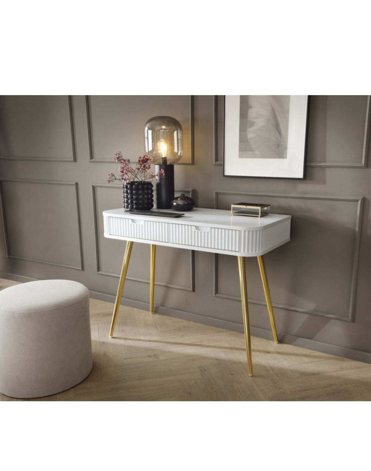 toaletka zova (t103), konsola do przedpokoju, biała/złota
