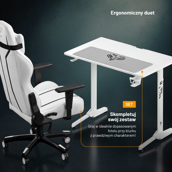 Biurko gamingowe z uchwytem na słuchawki i kubek białe, 100 cm: Diablo X-Mate 1000 5