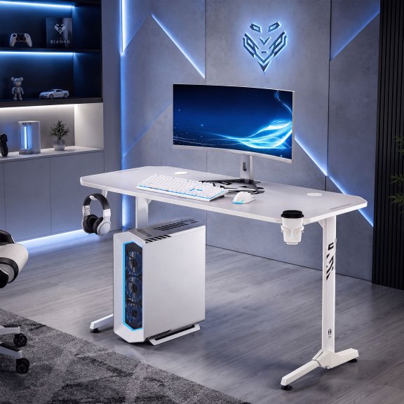 Biurko gamingowe z uchwytem na słuchawki i kubek białe, 140 cm: Diablo X-Mate 1400 13