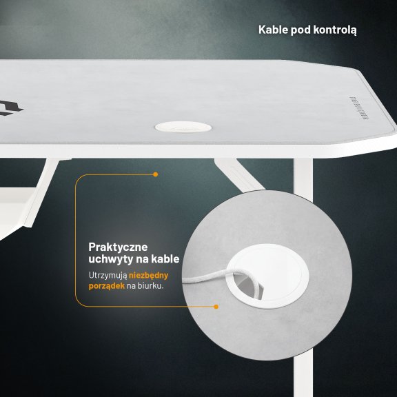 Biurko gamingowe z uchwytem na słuchawki i kubek białe, 140 cm: Diablo X-Mate 1400 4