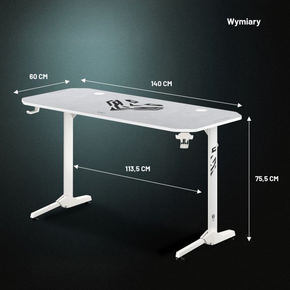Biurko gamingowe z uchwytem na słuchawki i kubek białe, 140 cm: Diablo X-Mate 1400 7