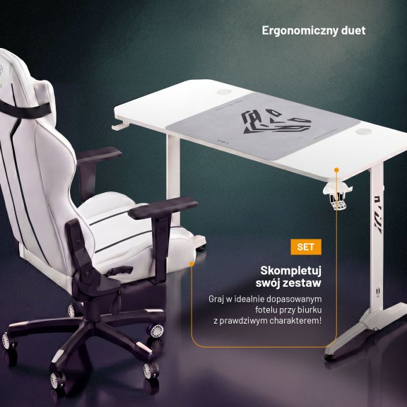 Biurko gamingowe z uchwytem na słuchawki i kubek białe, 160 cm: Diablo X-Mate 1600 5