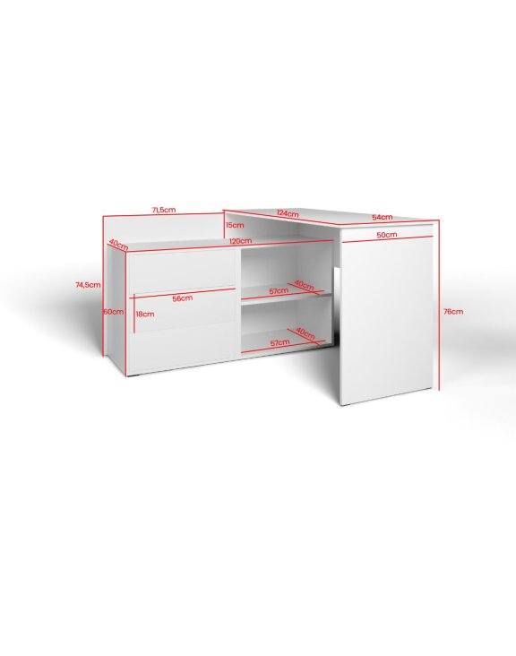 Narożne biurko Tivo 120 cm białe - wymiary