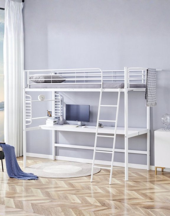 łóżko piętrowe z biurkiem dolce 90x200, białe