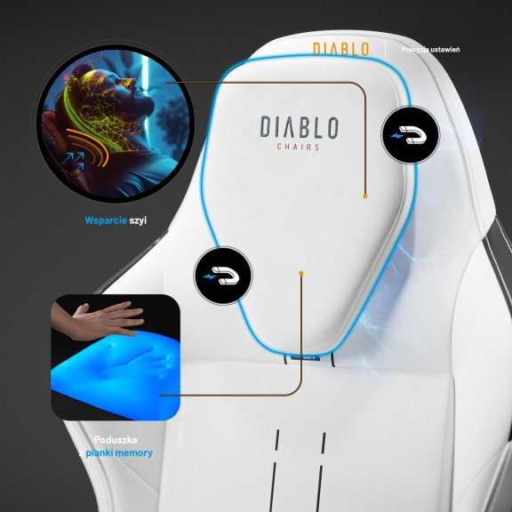 Fotel gamingowy biały z chłodzącym siedziskiem, Normal Size: Diablo X-One Prime Ghosted White 11