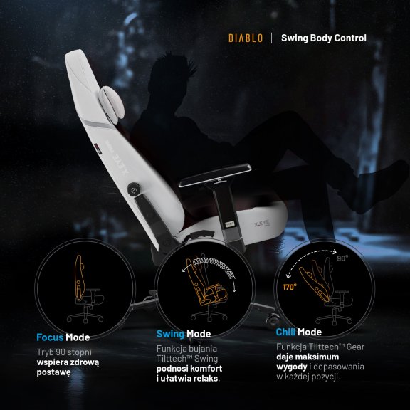 Fotel gamingowy biały z magnetycznym zagłówkiem Normal Size: Diablo X-Eye Prime Ghosted White 10