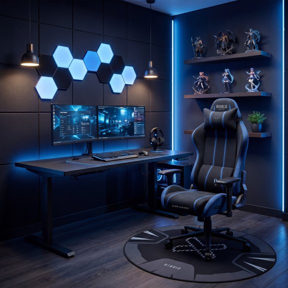 Fotel gamingowy materiałowy King Size, czarno-niebieski: Diablo X-One 2.0 Night Blue 3