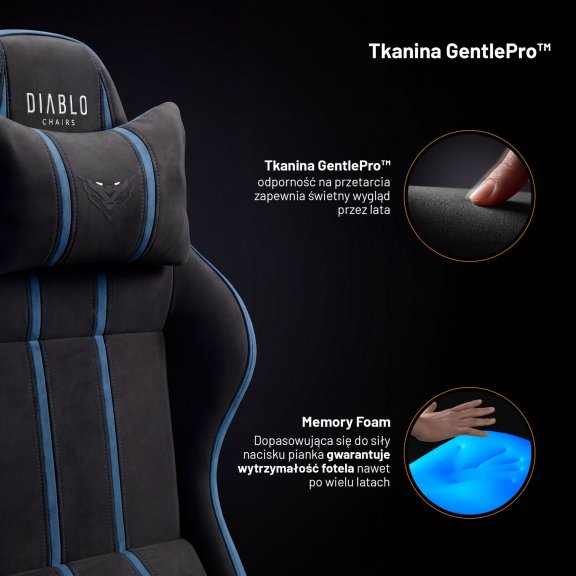 Fotel gamingowy materiałowy King Size, czarno-niebieski: Diablo X-One 2.0 Night Blue 4