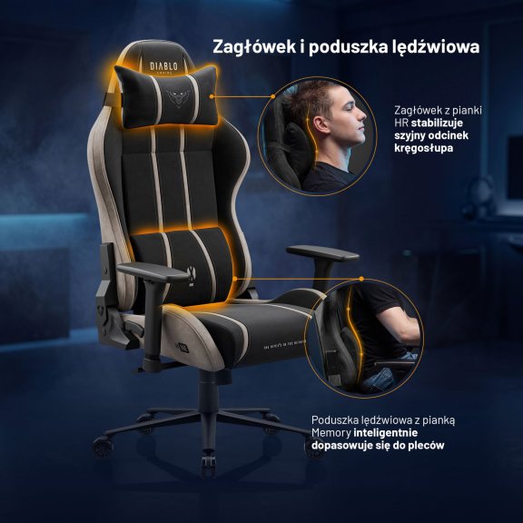 Fotel gamingowy materiałowy Normal Size, czarno-beżowy: Diablo X-One 2.0 Camel Black 7