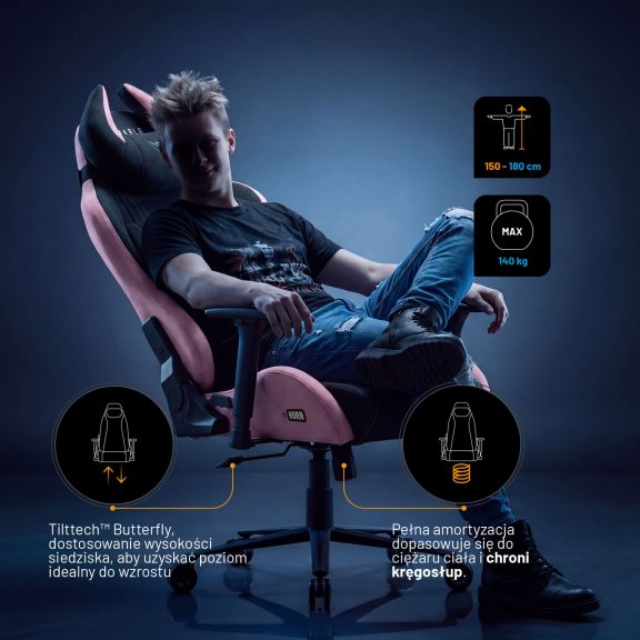Fotel gamingowy materiałowy Normal Size, czarno-różowy: Diablo X-Horn 2.0 Akira Pink 6