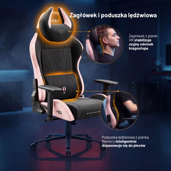 Fotel gamingowy materiałowy Normal Size, czarno-różowy: Diablo X-Horn 2.0 Akira Pink 7