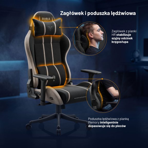 Fotel gamingowy materiałowy Small Size, czarno-beżowy: Diablo X-One 2.0 Camel Black 7