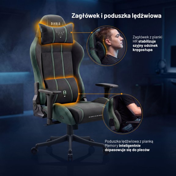 Fotel gamingowy materiałowy Small Size, czarno-zielony: Diablo X-One 2.0 Forest Green 7