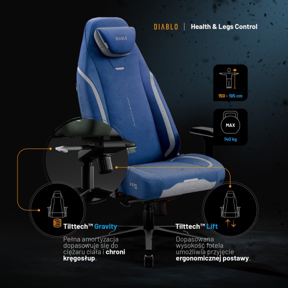 Fotel gamingowy niebieski z magnetycznym zagłówkiem Normal Size: Diablo X-Eye Prime Meta Ocean 10