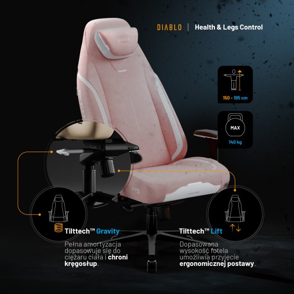 Fotel gamingowy różowy z magnetycznym zagłówkiem Normal Size: Diablo X-Eye Prime Akira Pink 11