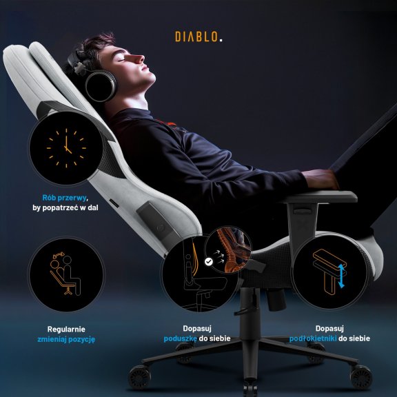 Fotel gamingowy szary z chłodzącym siedziskiem, Normal Size: Diablo X-One Prime Nightwolf Moon 8