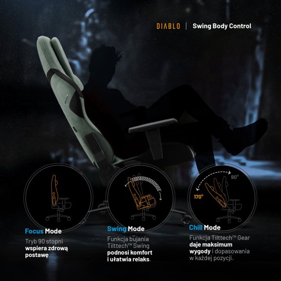 Fotel gamingowy zielony z chłodzącym siedziskiem, Normal Size: Diablo X-One Prime Ghotic Green 4