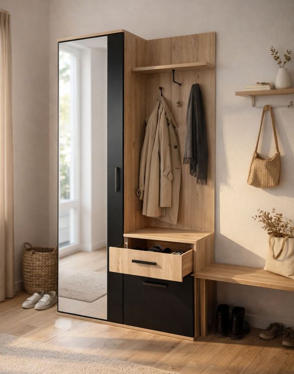 garderoba do przedpokoju lux dąb artisan czarny