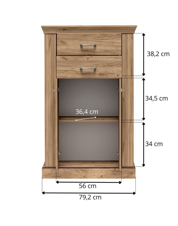 Wąska komoda Antica  A-3 kraft złoty 82 cm - wymiary