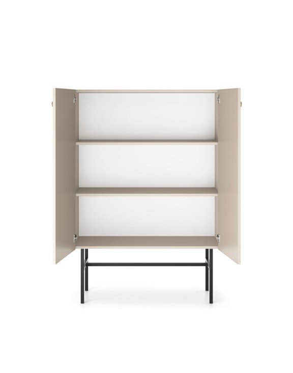 Komoda kaszmirowa Diva z drzwiami i półkami na metalowym stelażu 93 cm