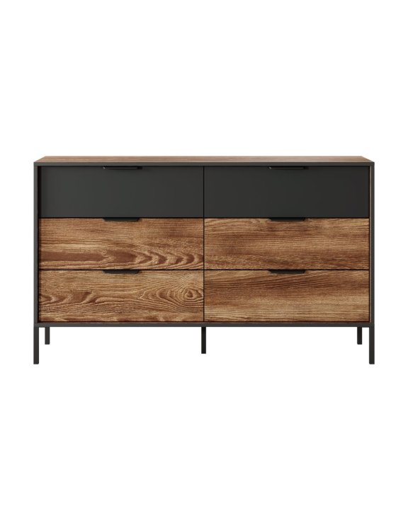 komoda milton b 138 6 szuflad kasztan grafit