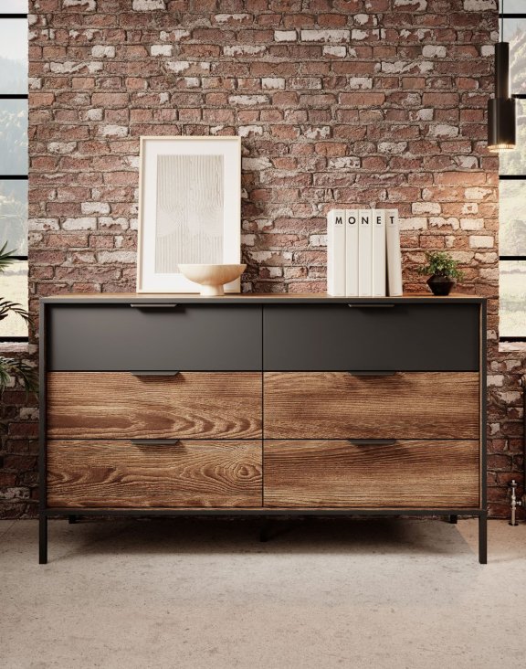 komoda milton b 138 6 szuflad kasztan grafit