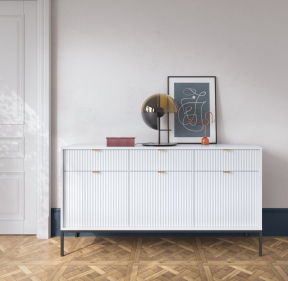komoda ryflowana nova biało/czarna z szufladami (ksz154)