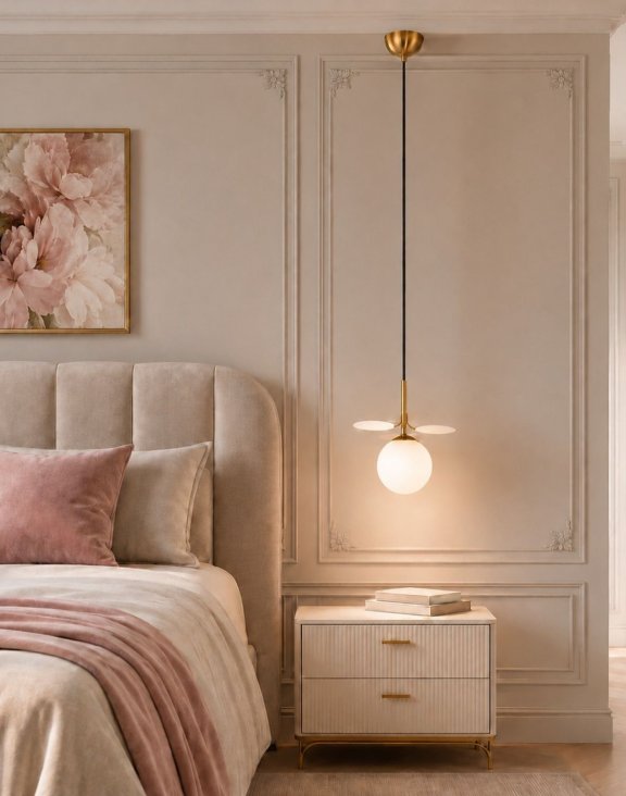 lampa wisząca, kula, złota rozeta