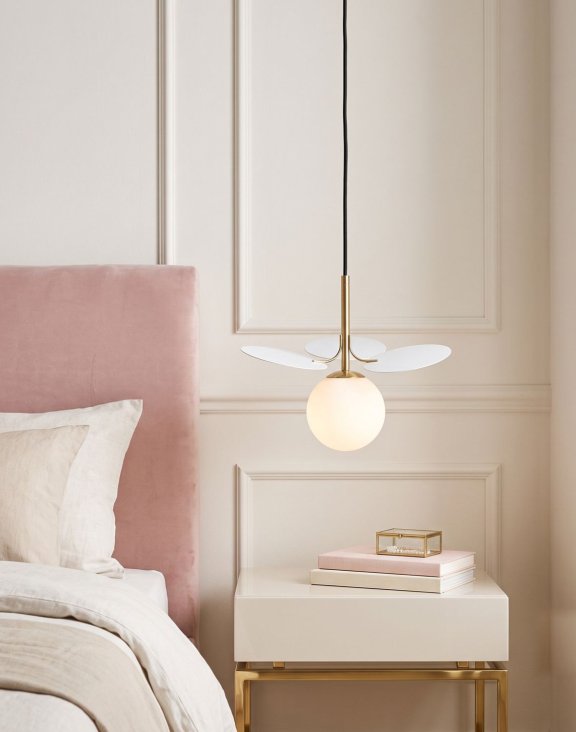 lampa wisząca, kula, złota rozeta
