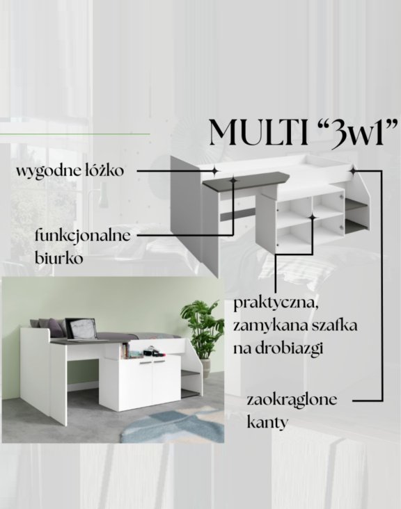 Meblościanka Multi 3w1 – łóżko, biurko i szafka