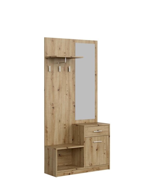 przedpokój pergo, zestaw z lustrem i szafką na buty, dąb artisan