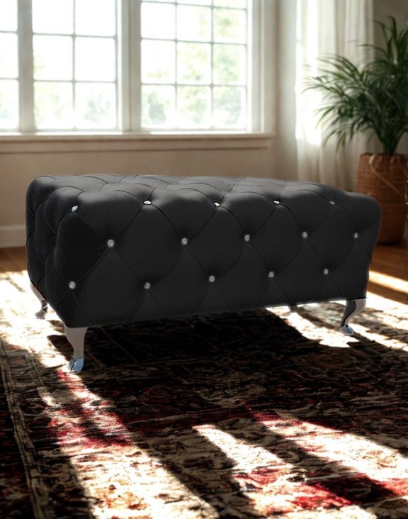 Pufa Hestia – czarna tapicerowana (3340) - OUTLET
