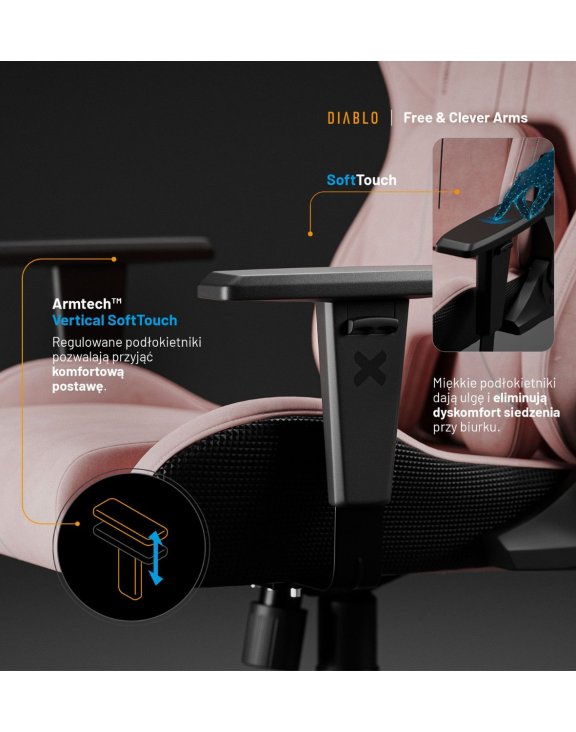 rożowy fotel gamingowy, fotel diablo x-one prime