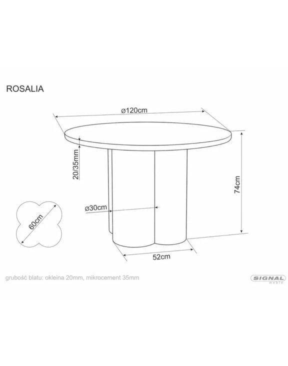 Stół okrągły do jadalni Rosalia, szary, mikrocement 120 cm