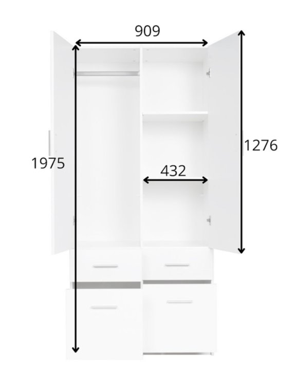 Szafa Tallin 03 2D biała z czterema szufladami