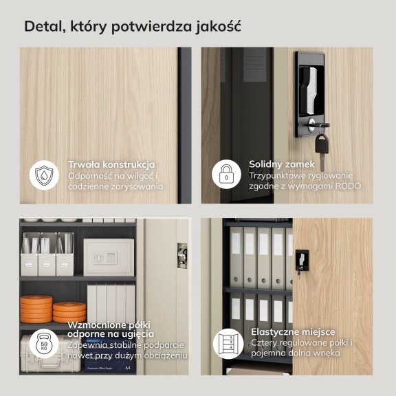 Szafa biurowa na dokumenty z 4 półkami antracytowa/dąb sonoma, 900x1850x400 mm: JAN Eco Design 6