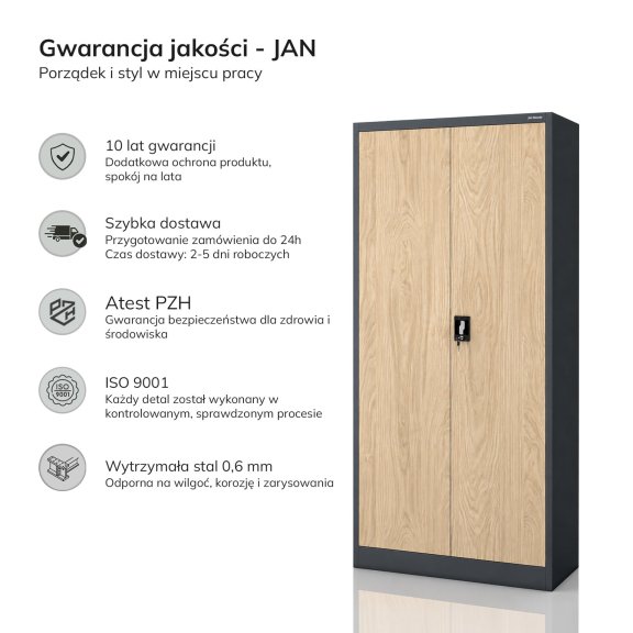 Szafa biurowa na dokumenty z 4 półkami antracytowa/dąb sonoma, 900x1850x400 mm: JAN Eco Design 9