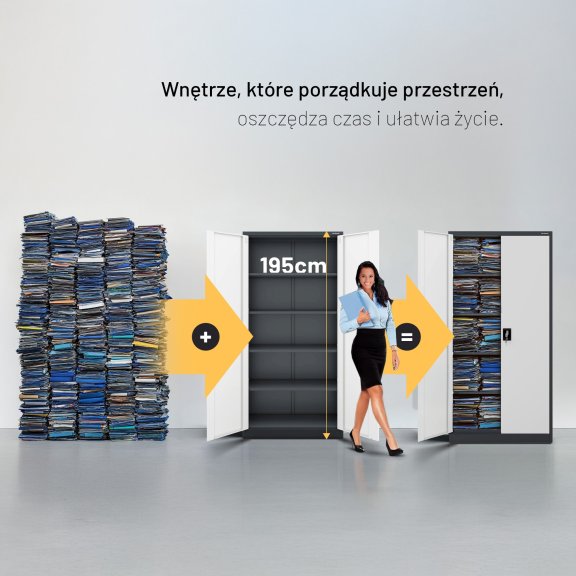 Szafa metalowa na dokumenty biurowa, wysoka, antracytowo-biała, 900x1950x400 mm: JAN H 3