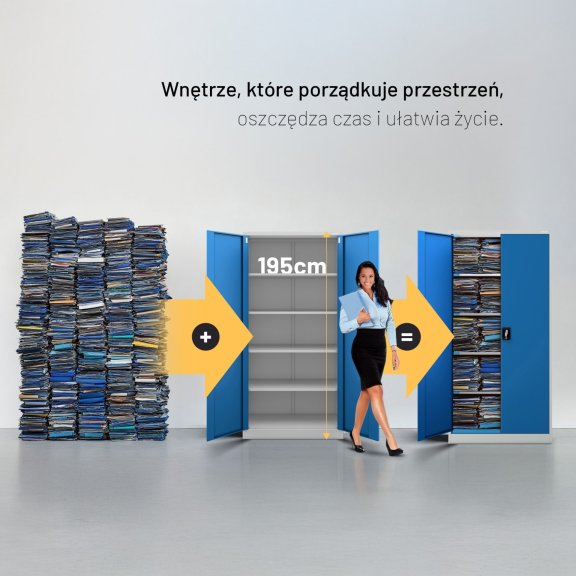 Szafa metalowa na dokumenty biurowa, wysoka, szaro-niebieska, 900x1950x400 mm: JAN H 3