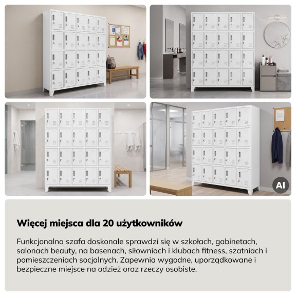 Szafa skrytkowa socjalna 20-skrytkowa na nóżkach biała, 1360x1720x450 mm: ROBERT 9