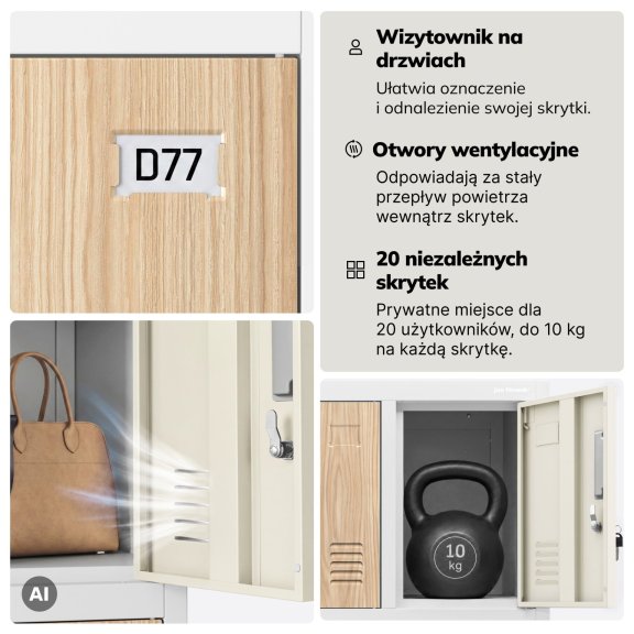 Szafa skrytkowa socjalna 20-skrytkowa na nóżkach biała/dąb sonoma, 1360x1720x450 mm: ROBERT Eco Design 5