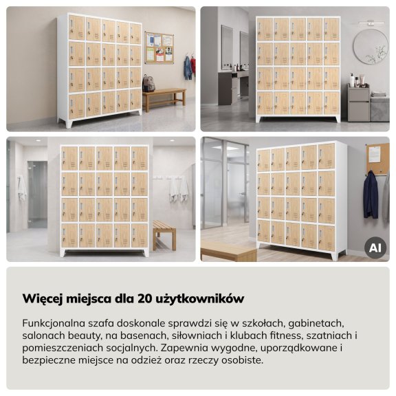 Szafa skrytkowa socjalna 20-skrytkowa na nóżkach biała/dąb sonoma, 1360x1720x450 mm: ROBERT Eco Design 9
