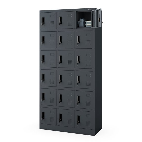 Szafka pracownicza skrytkowa 18-skrytkowa antracytowa, 900x1850x400 mm: KAROL 2