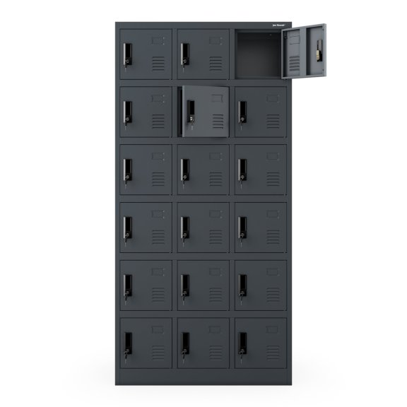Szafka pracownicza skrytkowa 18-skrytkowa antracytowa, 900x1850x400 mm: KAROL 6