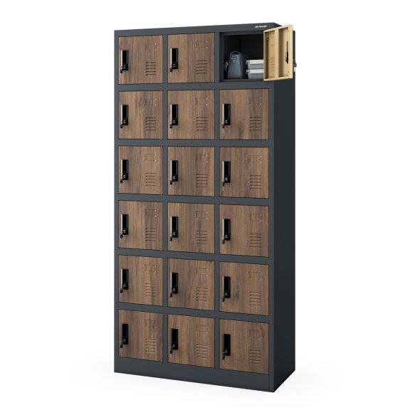 Szafka pracownicza skrytkowa 18-skrytkowa antracytowa/orzech, 900x1850x400 mm: KAROL Eco Design 2