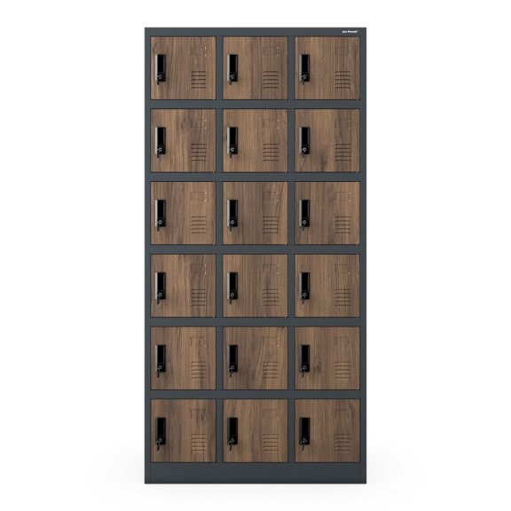 Szafka pracownicza skrytkowa 18-skrytkowa antracytowa/orzech, 900x1850x400 mm: KAROL Eco Design 5