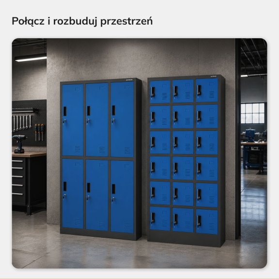 Szafka pracownicza skrytkowa 18-skrytkowa antracytowo-niebieska, 900x1850x400 mm: KAROL 9