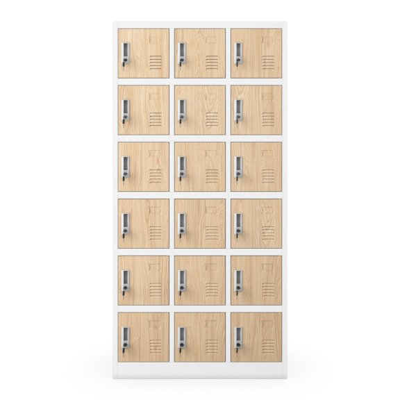 Szafka pracownicza skrytkowa 18-skrytkowa biała/dąb sonoma, 900x1850x400 mm: KAROL Eco Design 5