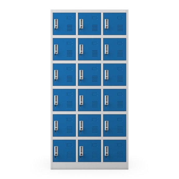 Szafka pracownicza skrytkowa 18-skrytkowa szaro-niebieska, 900x1850x400 mm: KAROL 6