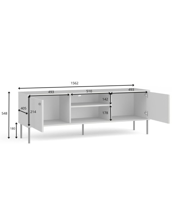 produkt Szafka RTV z szafkami i otwartymi półkami, ryflowane fronty Iris 08 156x41 cm
